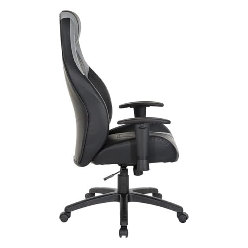 Pemberly Row Gaming Chair, Black Faux Leather with Gray Accents, Ergonomic Design, Adjustable Armrests, Lumbar Support, Tilt Lock Control, 360° Swivel, Durable Foam Upholstery for Home Office or - Image 3