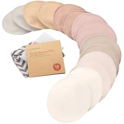 Organic Nursing Pads - 14 Washable Breast Pads for Breastfeeding, Wash Bag, Viscose Derived from Bamboo Reusable Nipple Covers for Breastfeeding Essentials, Soft & Absorbent (Neutrals, M 4.6