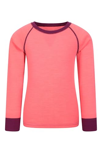 Mountain Warehouse Merino Kids Round Neck Thermal Baselayer Top – Long Sleeve, Lightweight, Antibacterial, Breathable & Quick Dry T-Shirt - Travelling & Outdoors Bright Pink Kids Size 9-10 Years
