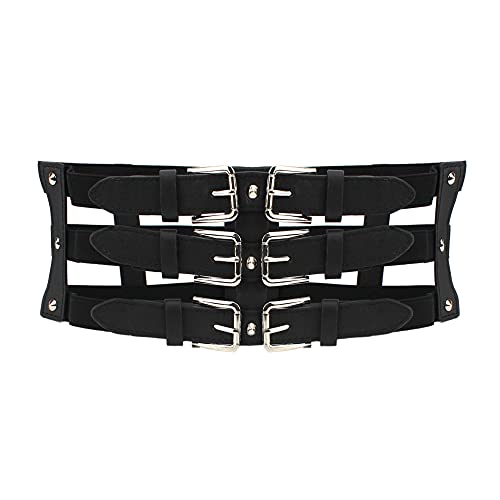 MEGAUK Damen Leder Gürtel Breit Nieten Gürtel Elastischer Taillen Gürtel Vintage Nietengürtel Hüftgürtel Bindegürtel Lolita Korsett mit Schnalle Design Cover
