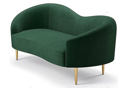 Image of Rosewood Luxury Curved Sofa in Premium Velvet-Fabric | Solid Wood Structure | High Density Foam | Sturdy Golden Legs | Comfortable & Stylish Couch for Modern Living Room (Green, 2 Seater)