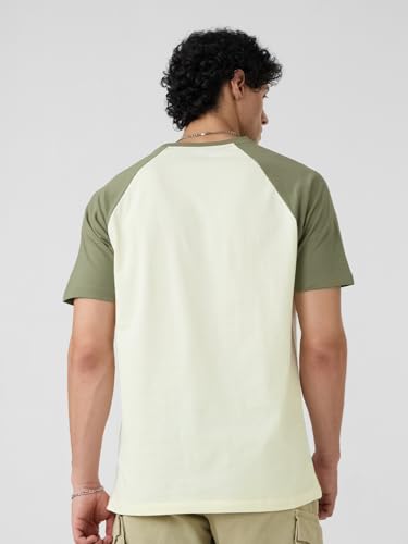Image of The Souled Store Karma Men and Boys Short Sleeves Round Neck Green Graphic Printed Regular Fit Cotton T-Shirts
