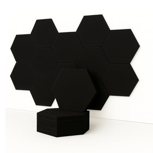 Image of MMT Acoustix HexaFelt Bevelled Acoustic Panels, Luxury Sound Absorbing Felt Wall Panels for Home, Office & Studios | VOC Free, 30x30 cm | Pack of 7 | Piano Black Colour