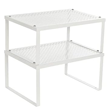 SONGMICS Scaffale Portaspezie, Set di 2 Organizzatori da Cucina Espandibili, Scaffale da Cucina Impilabile, Metallo, Bianco KCS01WT