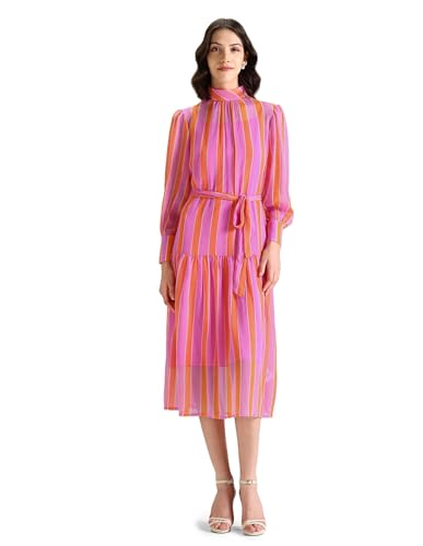 U.S. POLO ASSN. Women's Polyester Blend Fit Flare Midi Casual Dress (UWSS24DRS117_Purple and Orange