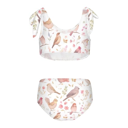 KLL Decorative Bird Pattern Girl 2 Piece Bikini Sets Scoop Neck Bathing Suit Swimming Suits Cute Shoulder Strap2