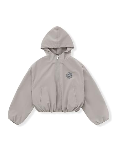 SOLOCOTE Big Girls Lightweight Jacket - Fall Spring Water-Resistant Windbreaker Zip Up Hoodie Cropped Jackets for Kids
