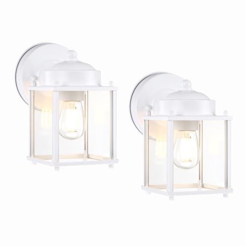 Image of LIT-PaTH Outdoor Wall Lantern, Exterior Waterproof Wall Sconce Light, Proch Lighting Fixture with E26 Socket, Modern Outside Lights for Front Door Garage Patio, White, 2 Pack