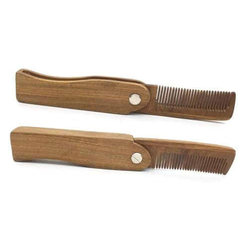 PACKOVE 1個 ポータブルビアードコーム ヘアブラシ 折りたたみ式ヒゲコーム 髪の櫛 木製ひげ櫛 旅行櫛 ログ