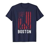 Boston Massachusetts American Flag Baseball Weathered T-Shirt