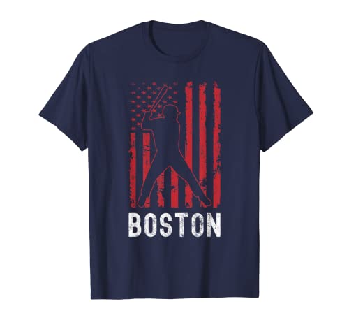 Boston Massachusetts American Flag Baseball Weathered T-Shirt