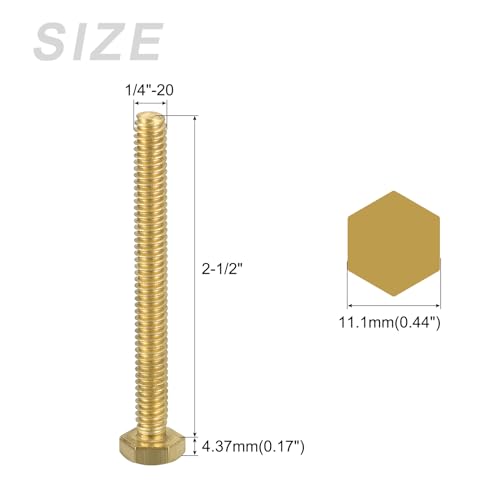 Image of METALLIXITY Hex Head Screw Bolt (1 /4-20x2-1 /2) 2Pcs, Brass Fully Threaded Solid Brass Hex Bolts Machine Screws - for Machinery Repair