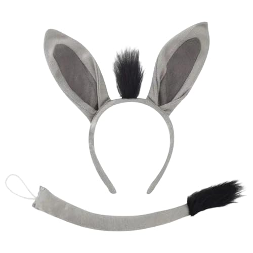 ZXTGBQ 2 peças Acessório disfarce de borro, conjunto de fantasias de animais com orelhas de de borro, diadema de orelha cauda disfarces acessórios para crianças e adultos cosplay Halloween