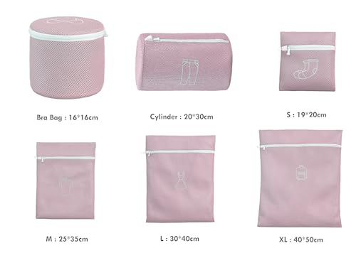 Image of Lukzer 6PC Fine Mesh Laundry Bag for Delicates with Premium Zipper Clothes Travel Storage Organizer Double Layer Thicken Wash Bag for Washing machine (Pink)
