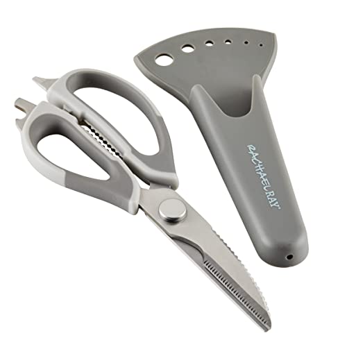Rachael Ray Professional Multi Shear Kitchen Scissors with Herb Stripper and Sheath, 2 Piece, Gray