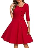 Aupuls Spring A-Line Wedding Guest Dress for Women Asymmetrical Red Church Funeral Cocktail 1950s Inspired Dresses Vestidos para Mujer Vintage Style Elegant Evening Red L