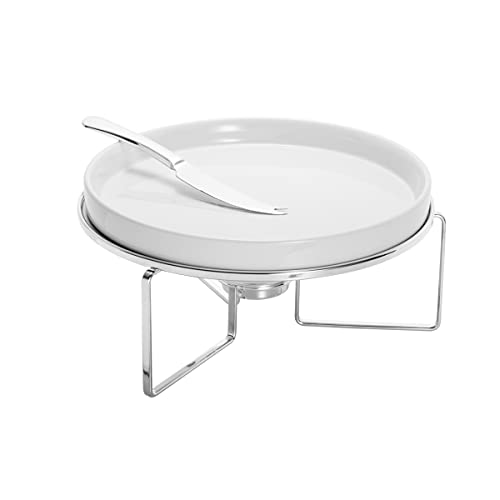 RECHAUD DE CERÂMICA E AÇO INOX PARA QUEIJO COM FACA BRIE 27X14cm