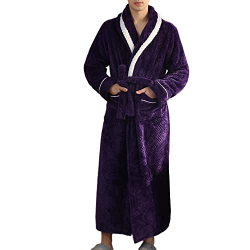 Lu's Chic Men's Long Plush Robe Winter Belted Warm Kimono Soft SPA Hot Tub Dressing Gown Full Length Fuzzy Bathrobe