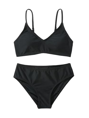 OYOANGLE Girl's 2 Piece Spaghetti Strap V Neck Bikini Swimsuit Bathing Suits Beachwear
