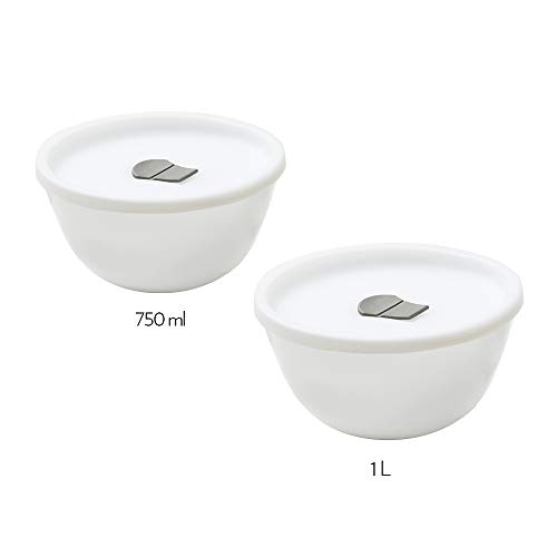 Larah By Borosil Opalware Solid Bowl with Lid - 750ml, Set of 2, White