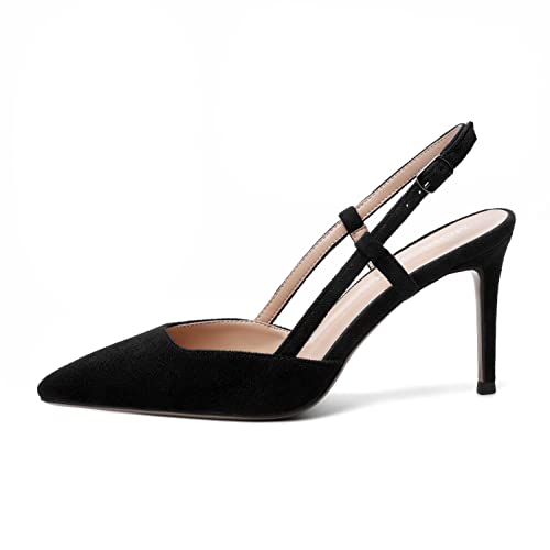 MODENCOCO Womens Pointed Toe Party Slingback Elegant Suede Sexy Buckle Stiletto High Heel Pumps Dress Shoes 3.5 Inch2