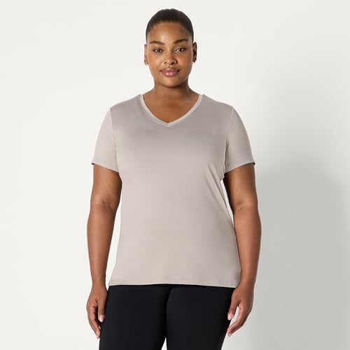 Image of Amazon Essentials Women's Active Quick Dry Tech Stretch Short-Sleeve V-Neck T-Shirt (Available in Plus Size), Pack of 2