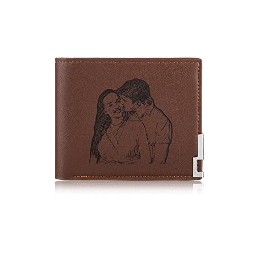 Jeweidea Portefeuilles Homme Personnalisés avec Photo Portefeuilles Cuir PU avec Porte-Carte avec prenom Portefeuilles Pliants pour Papa Petit Ami Mari Cadeaux la Fête des Pères Saint Valentin Cover