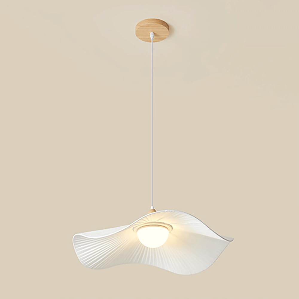 Suspension Feuille de Lotus en Tissu et Bois avec Lustre LED 12W 3 Couleurs
