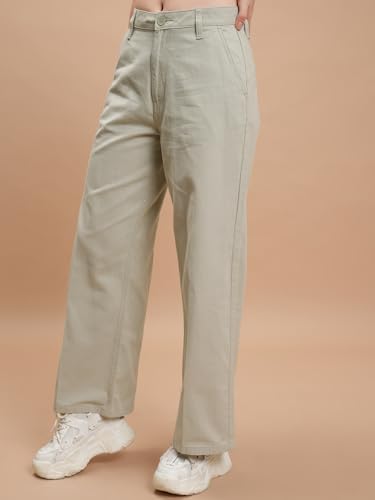 Image of Tokyo Talkies Pure Cotton Flared Wide Leg Trousers | Mid-Rise with Side Pockets|Casual Pants