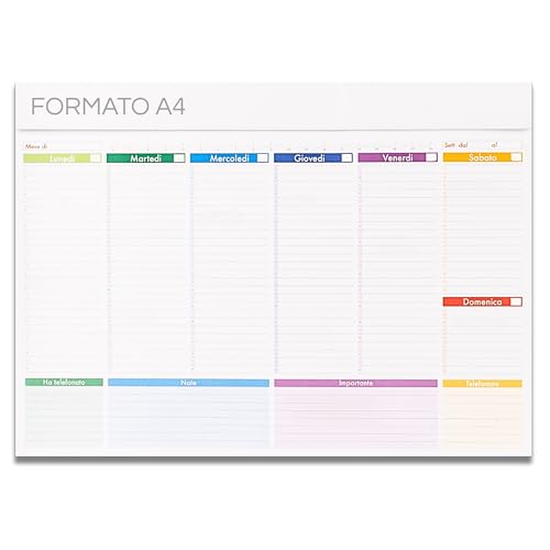 Planner Settimanale da Tavolo Senza Date Formato A4-52 Fogli -