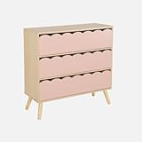 commode rose pale 3 tiroirs sweeek - Commode Enfant décor Bois Rose 3 tiroirs. Pieds Bois de pin - 80 x 30 x 79 cm - Azur