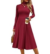 CFLONGE Women's Casual Ribbed Knit High Neck Dress Long Sleeve Fall Dress for Women 2024 Lightwei...