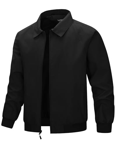 33 000ft Mens Lightweight Jackets Full Zip Up Windbreaker Laydown Collar Light Coat Stylish Casual Golf Jacket with Pockets