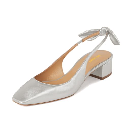 Women's Bowknots Elastic Strap Slingback Pumps Squared Toe Slip On Low Block Heels Wedding Ballroom Shoes Size 4-16 US