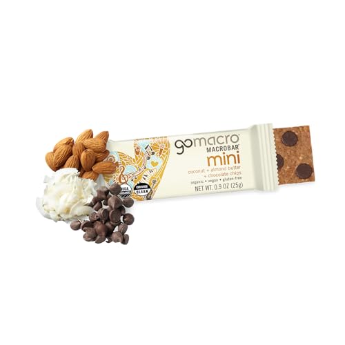 GoMacro MacroBar Mini Organic Vegan Snack Bars - Coconut + Almond Butter + Chocolate Chips (0.90 Ounce, 24 Count)
