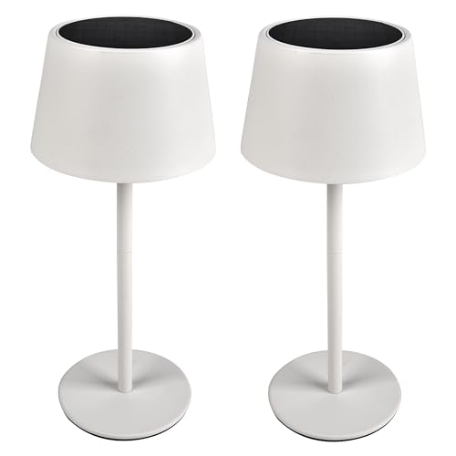 greenandco 2x lámpara solar de mesa LED, sin cable, recargable, regulable, control táctil, 3000-5000K, CRI 90, 2600mAh, apta para uso exterior, color: blanco