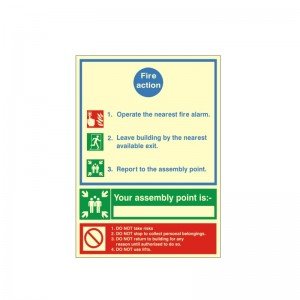 3 Point Glow In The Dark Fire Action Sign 150mm x 200mm - Rigid Plastic