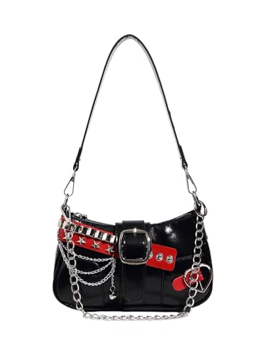 Verdusa Women's Y2k Star Embroidery Shoulder Bag Mini Chain Hobo Handbag Purses