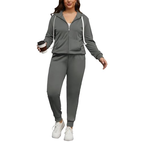 PINSV Women Plus Size 2 Piece Outfits Sweatsuits Full Zip Hooded Sweatshirt Sweatpants Tracksuits4