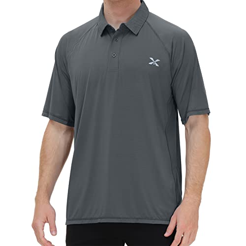 Corna Men's Big and Tall Shirts Golf Polo Moisture Wicking Performance Short Sleeve Sports Casual Shirts (Gray,2XL)