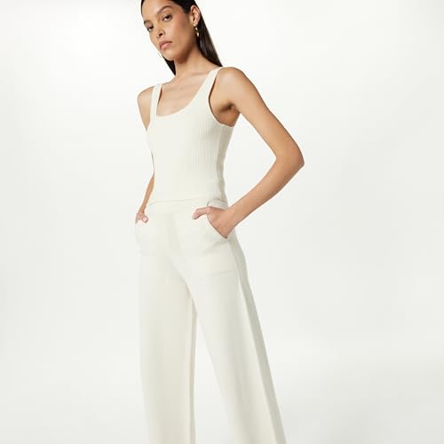 The Drop Women's Cynthia Cotton Blend Wide Leg Sweater Pant, Whisper White, S3