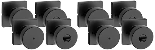 Image of Kwikset Pismo Interior Privacy Door Knob with Lock, Door Handle for Bathroom and Bedroom, Matte Black Keyless Turn Lock Doorknob, with Microban Protection (Pack of 4)