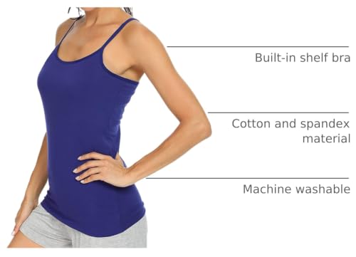 Image of Orrpally Women Cotton Camisole Shelf Bra Cami Tank Tops Adjustable Spaghetti Strap Tank Top 3-Pack