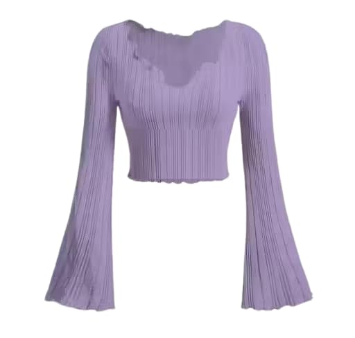 Latest V-Neck Notched Flared Sleeve Top for Women | Stylish Polyester Long Sleeve Blouse for Casual Wear_450-picture-19