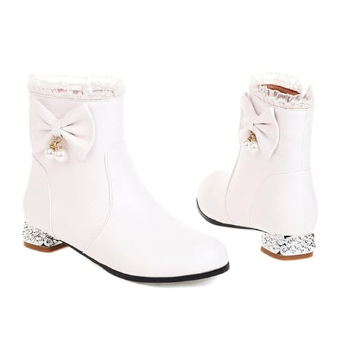 Girls Bow Ruffled Ankle Boots Classic Side Zipper Low Chunky Heel Short Booties Dress Shoes Fashion Fall Winter Shoes for Little Kid/Big Kid2