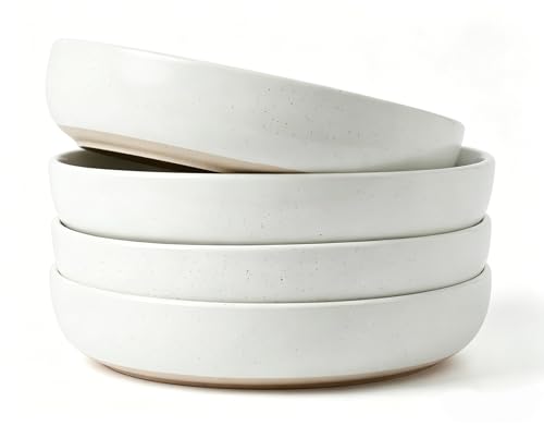 Gencywe 8.3' Pasta Bowls Set of 4, 34 oz Ceramic Salad Bowls, White Serving Plate, Wide and Shallow Bowl for for Fruits, Noodle, Dinner, Housewarming Wedding Christmas Dishwasher and Microwave Safe