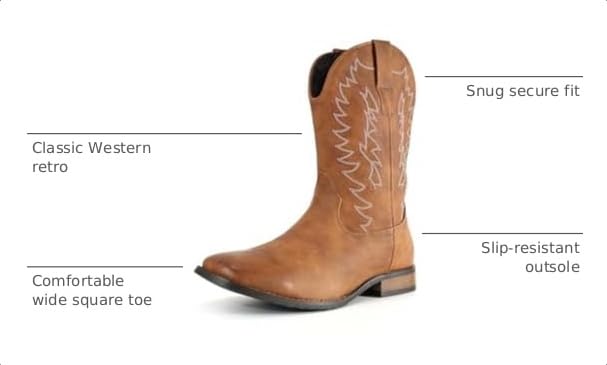 Image of IUV Cowboy Boots For Men Wide Foot Square Toe Western Boots with Classic Embroidered Durable Slip on Boots