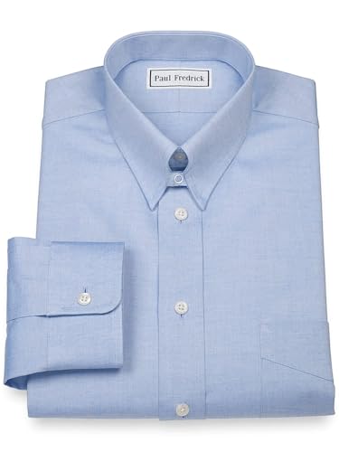 Paul Fredrick Men's Pinpoint Snap Tab Collar Button Cuff Dress Shirt, Size 14.5/33 Blue