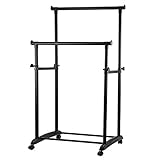 【BLKP】 パール金属 ハンガーラック ダブル 限定 マット ブラック 総耐荷重 35kg 幅 80cm 極太 パイプ キャスター付き 高さ調節可能 BLKP 黒 N-7574