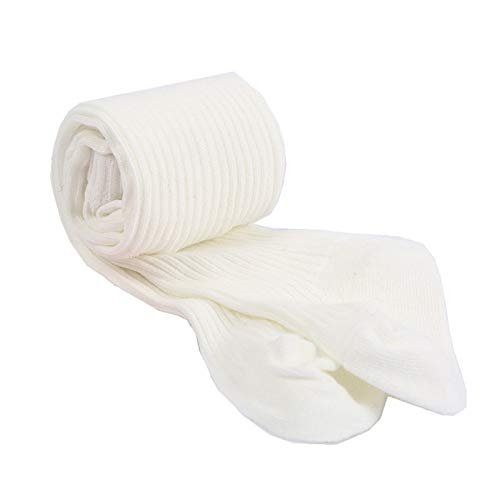 AmbabeOnline Baby Girls Tights Cable Knit Leggings Stockings Cotton Pantyhose for Newborn Infants Toddler 1-4T (White, 3-4T)